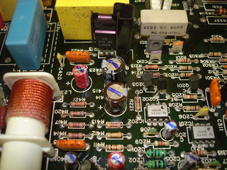 Closeup of deflection board capacitors