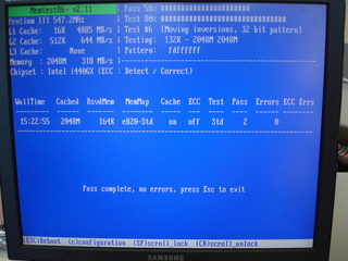 memtest86+ showing 2 GB of good, tested RAM